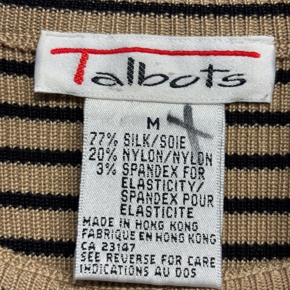 Talbots silk blend striped turtleneck sweater tan black M - Picture 3 of 8